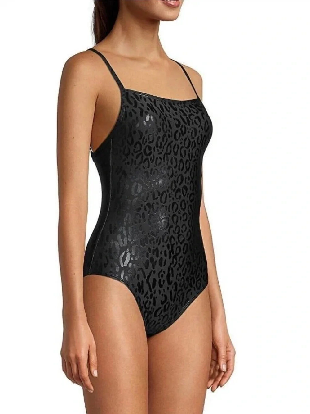DKNY Women’s Black Leopard Print One Piece Swimsuit Tummy Control Size XS NWOT